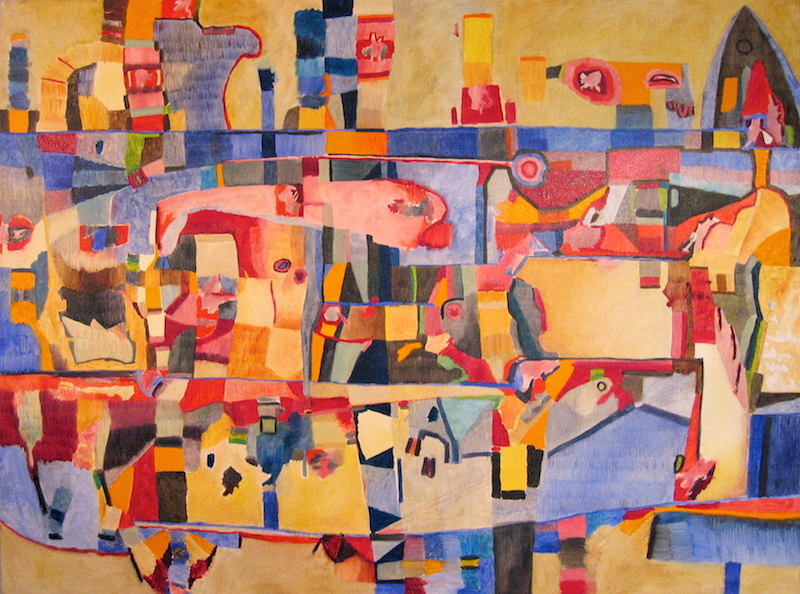 A painting of lyrical abstract art in yellow tones